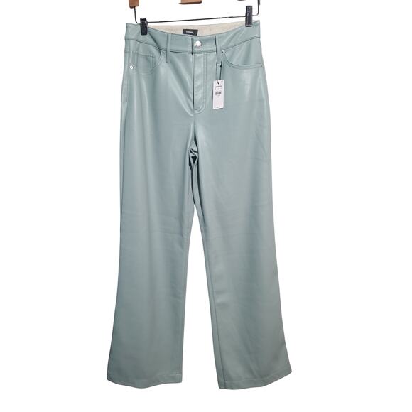Express Wide Leg High Rise Coated Faux Leather Pants Light Blue Size 6 NWT - Picture 1 of 5